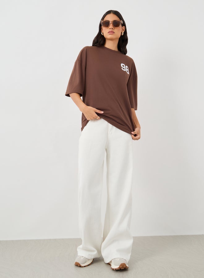Styli Slogan Print Round Neck Oversized T-Shirt - Image 3